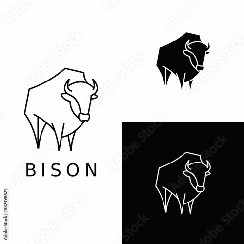 Line Art Bison Logo