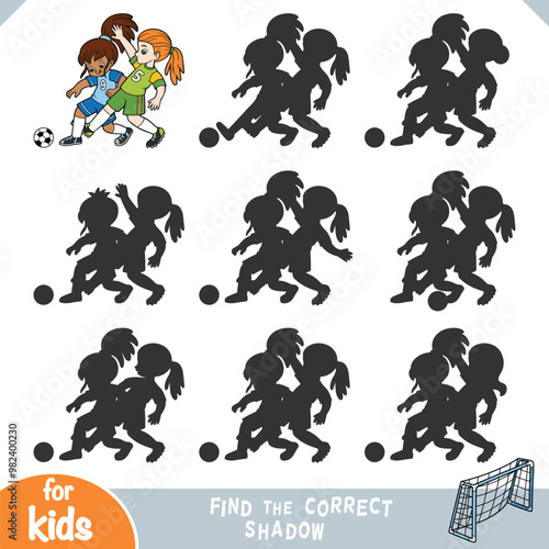 Find the correct shadow, education game for kids, Two girls playing football