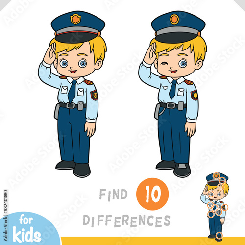 Find differences, educational game for kids, Police officer