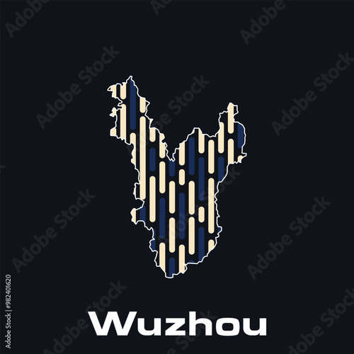 Map City of Wuzhou - location on China country, modern and simple with line data connection vector design - logotype element for template photo