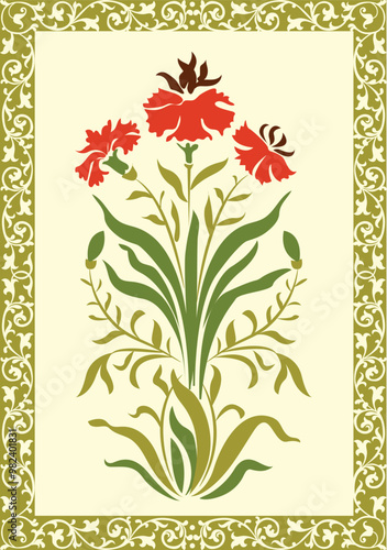 A beautiful composed seamless floral design pattern for digital print, Indian Mughal flower motif background border