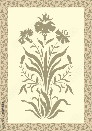 A beautiful composed seamless floral design pattern for digital print, Indian Mughal flower motif background border