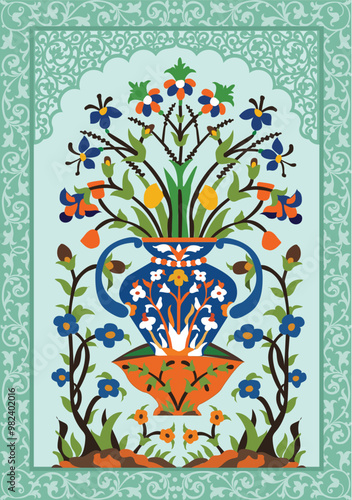 A beautiful composed seamless floral design pattern for digital print, Indian Mughal flower motif background border