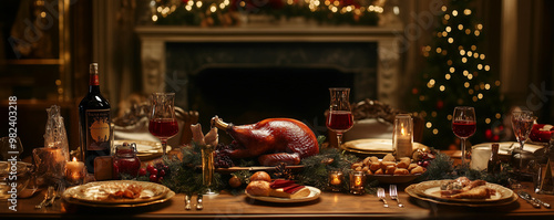 A gourmet food brand’s holiday campaign, showcasing premium products in a beautifully set New Year’s table.