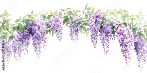 Fototapeta Naklejka Na Ścianę i Meble -  PNG  Soft color asmall bush wisterias illustration watercolor blossoms.