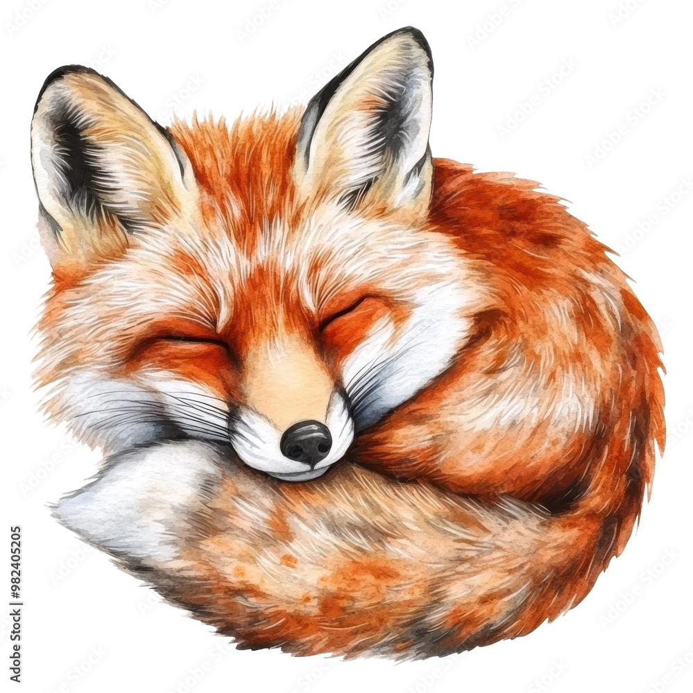 Fototapeta premium PNG Cozy red fox curled up and sleeping peacefully