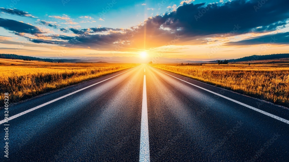 Naklejka premium A wide, open road leading towards a bright horizon, symbolizing a positive outlook on life's journey