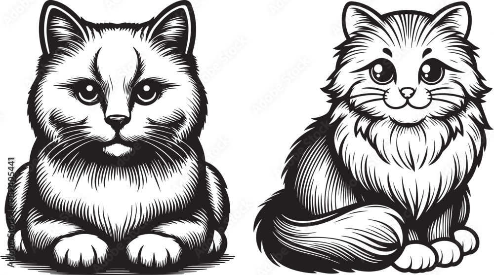 Obraz premium Clear Background Black and white Cat Vector Silhouette