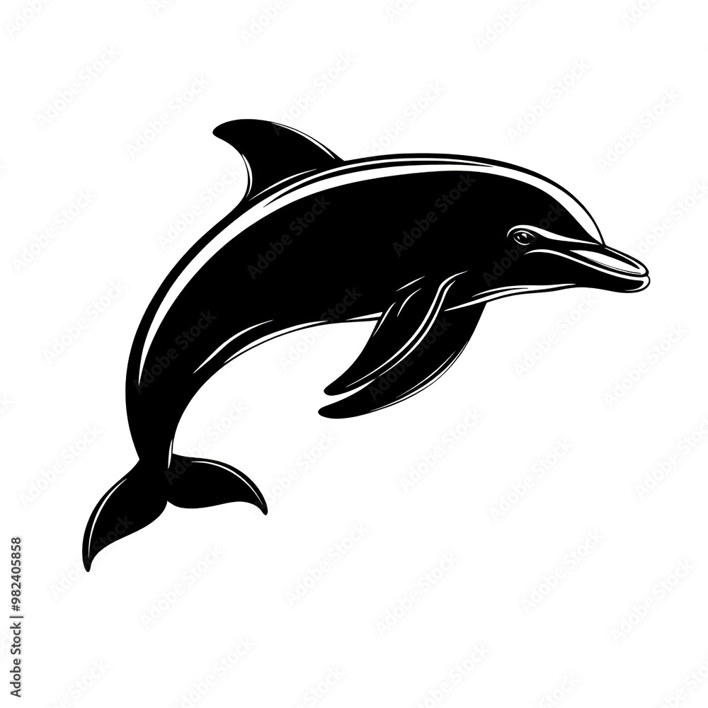 Obraz premium Dolphin Silhouette Vector Illustration, Wildlife Animal Clipart on white background 