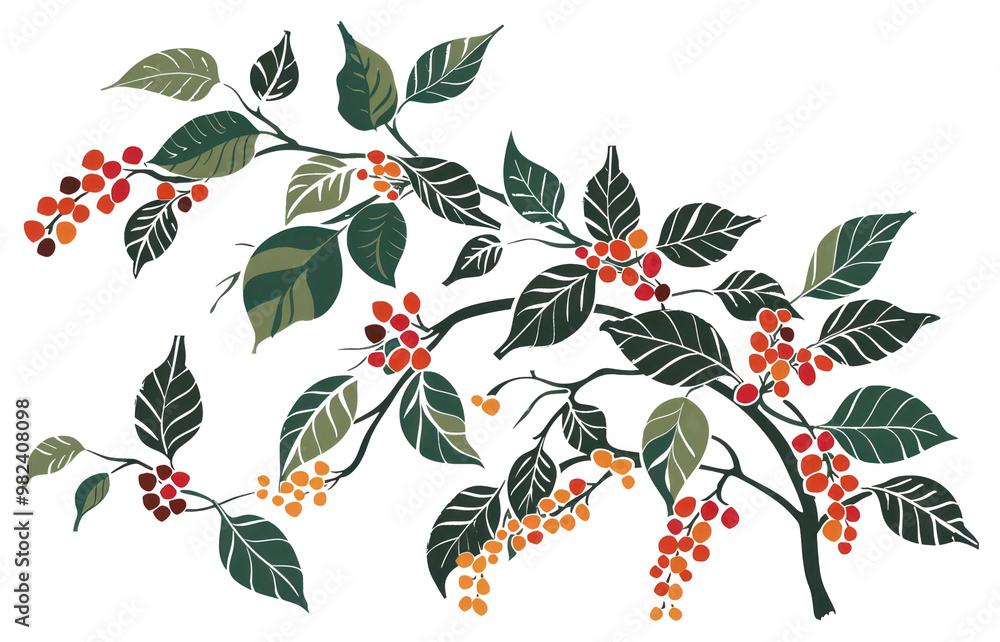 PNG Hand drawn coffee tree branches and beans graphics pattern produce. PNG Hand drawn coffee tree branches and beans graphics pattern produce.