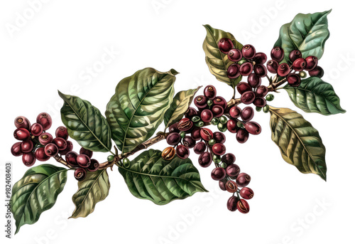 PNG Hand drawn coffee tree branches and beans beverage produce plant. photo