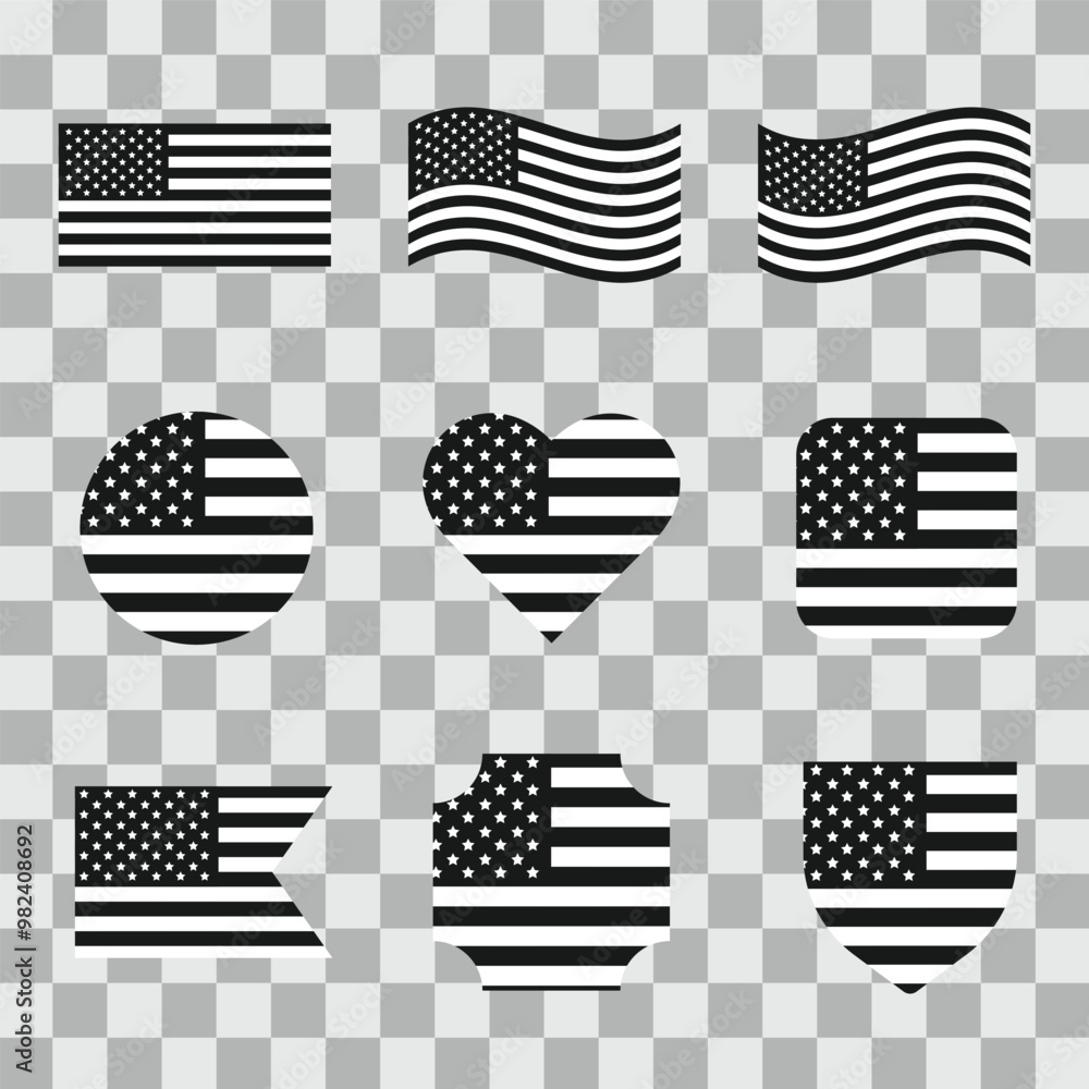 Collection flag of America isolated on transparent background. Vector illustration Collection flag of America isolated on transparent background. Vector illustration