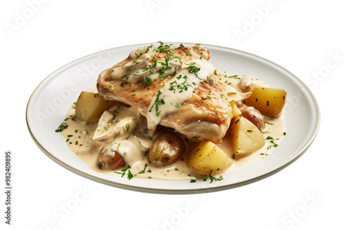 Chicken fricasee on a plate