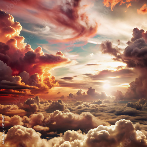 sunset over the oceansky, cloud, sunset, clouds, sun, nature, sunrise, cloudscape, blue, dramatic, sunlight, light, weather, red, beautiful, landscape, storm, heaven, dark, orange, cloudy, color, dusk photo