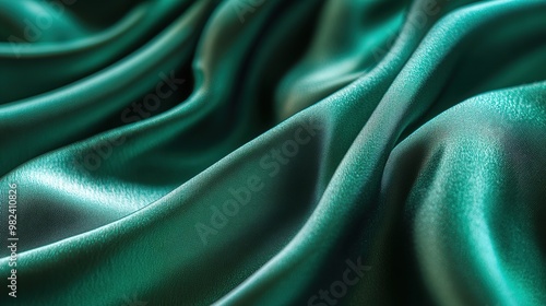 Close-up of luxurious teal satin fabric, showcasing its smooth texture and sheen.