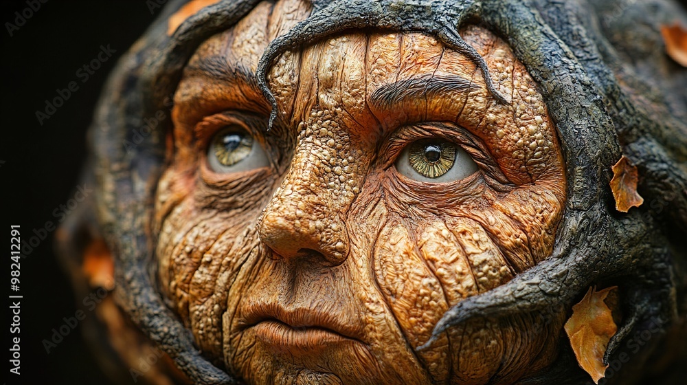 Close-Up of a Mystical Tree Creature with Intricate Details Close-Up of a Mystical Tree Creature with Intricate Details