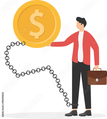 Financial corruption, economic crime, white-collar crime, arrested or sanctioned suspects, remorseful businessmen earning money by isometric criminal means standing inside handcuffs

