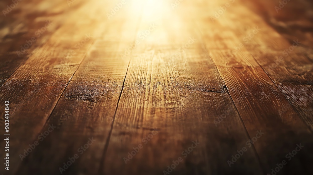 A wood surface with a warm, golden light shining on it. A wood surface with a warm, golden light shining on it.