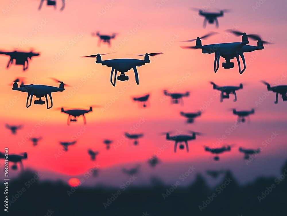 Dawn of the Drones: An Aerial Armada Ascends in Amber Ambience. Dawn of the Drones: An Aerial Armada Ascends in Amber Ambience.