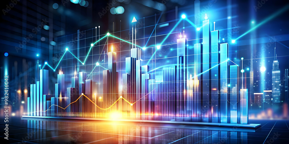 Glowing Abstract Art with Business Charts: Digital Design Representing Retail Statistics for Data-Driven Marketing and Analytics Glowing Abstract Art with Business Charts: Digital Design Representing Retail Statistics for Data-Driven Marketing and Analytics