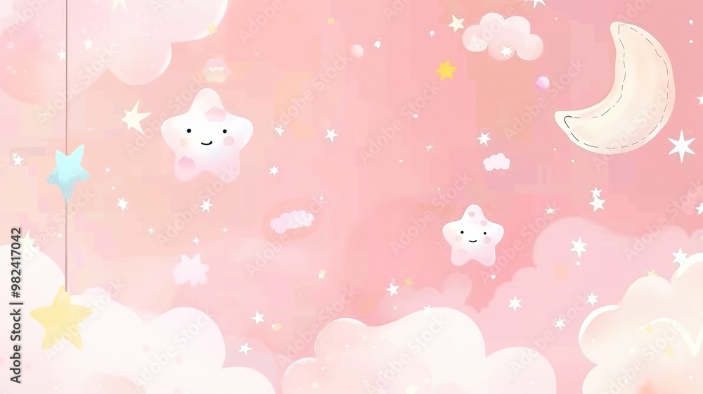 A delightful children's cartoon scene set against a dreamy pink background. There are colorful and cute characters that might be animals or little people A delightful children's cartoon scene set against a dreamy pink background. There are colorful and cute characters that might be animals or little people