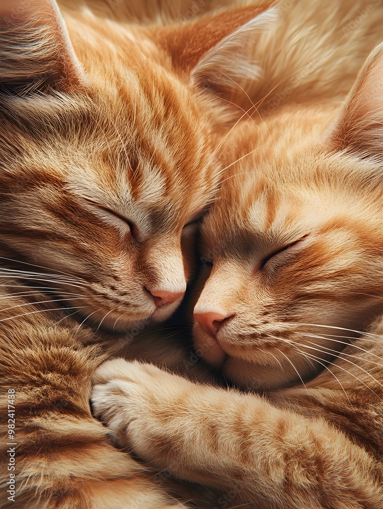 Fototapeta premium Serene Slumber: A Portrait of Feline Friendship and Tranquility.