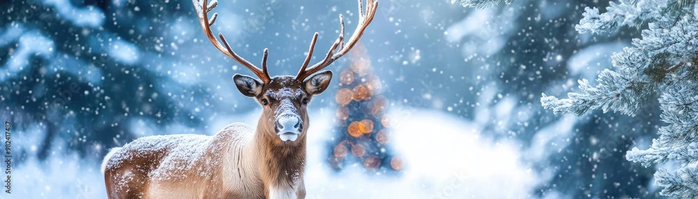 A majestic deer stands gracefully in a snowy forest, showcasing nature's beauty during a serene winter scene. A majestic deer stands gracefully in a snowy forest, showcasing nature's beauty during a serene winter scene.