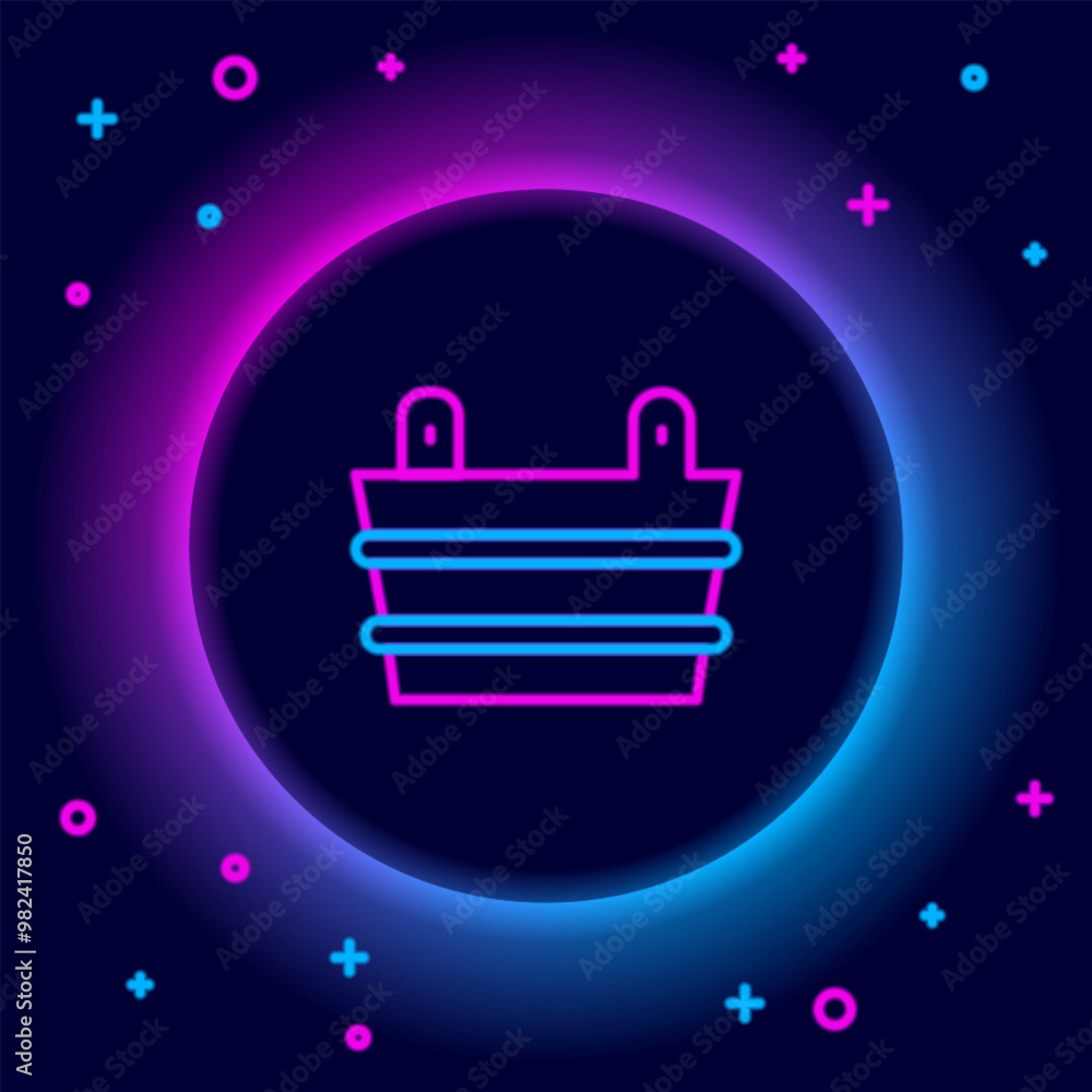 Glowing neon line Sauna bucket icon isolated on black background. Colorful outline concept. Vector Glowing neon line Sauna bucket icon isolated on black background. Colorful outline concept. Vector