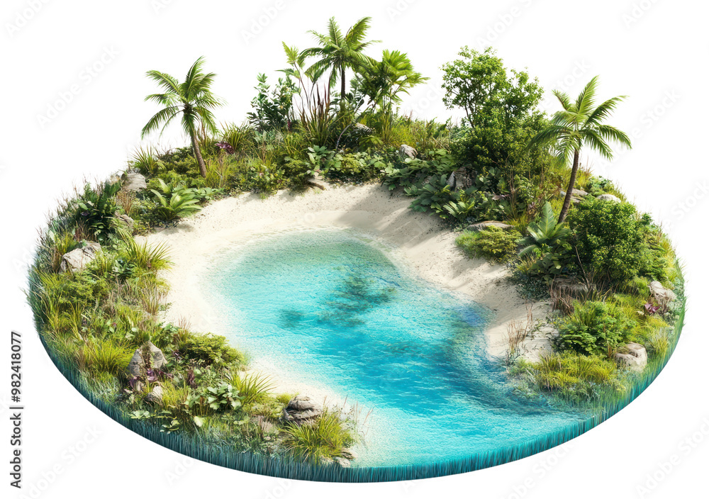 Fototapeta premium PNG Real flat floating island vegetation tropical nature.