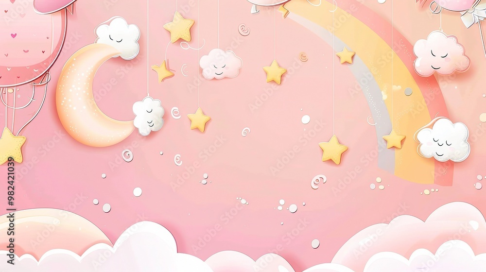A delightful children's cartoon scene set against a dreamy pink background. There are colorful and cute characters that might be animals or little people A delightful children's cartoon scene set against a dreamy pink background. There are colorful and cute characters that might be animals or little people