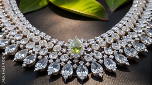 Dazzling pearshaped gemstone surrounded by sparkling diamonds in a luxurious necklace photo