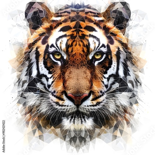 Tiger head, isolated on a white background. Polygonal style trendy. Suitable for printing on a t-shirt, logo design.