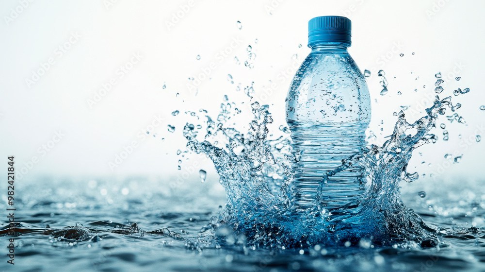 A plastic water bottle being splashed with clear, clean, and refreshing blue liquid A plastic water bottle being splashed with clear, clean, and refreshing blue liquid