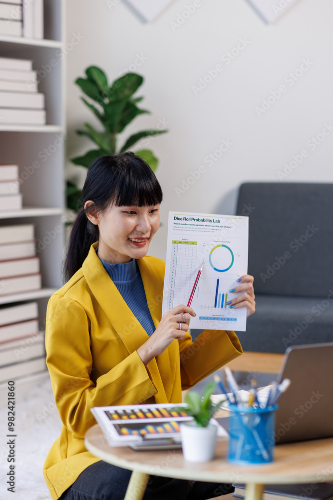 Business woman works from home, specializing in policy and planning analysis, managing financial tasks at desk with a whiteboard and expertise in accounting and financial services.
Business woman works from home, specializing in policy and planning analysis, managing financial tasks at desk with a whiteboard and expertise in accounting and financial services.