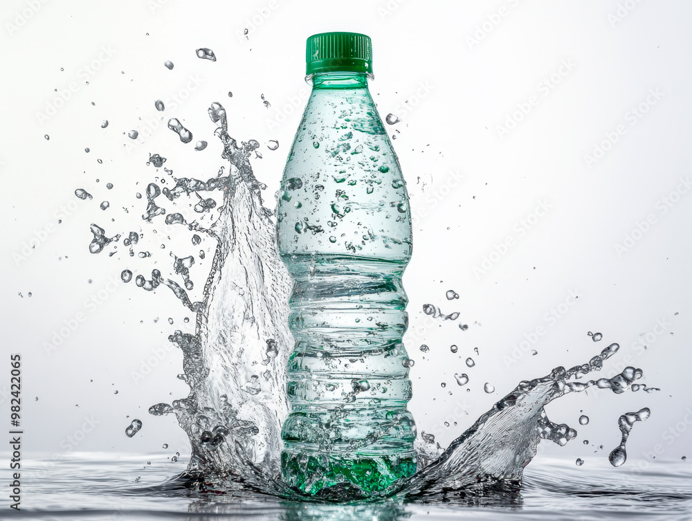 A plastic water bottle being splashed with clear, clean, and refreshing blue liquid A plastic water bottle being splashed with clear, clean, and refreshing blue liquid
