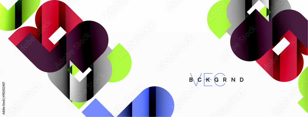 Colorful curve geometric shapes on white Colorful curve geometric shapes on white