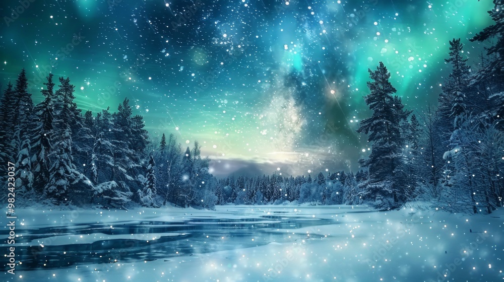 Fototapeta premium Enchanting Winter Wonderland with Aurora Borealis.