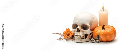 A skull with candles, Halloween prop, realistic style, detailed, isolated on white background photo