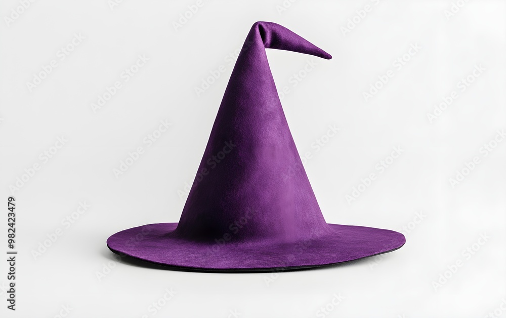 Fototapeta premium A witch hat, Halloween accessory, watercolor style, dark purple and black, isolated on white background