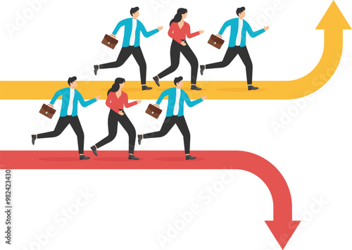 Crossroads of career paths, choosing unknown different paths, different decisions or decisions, businessmen choose different paths to continue at the fork in the road

