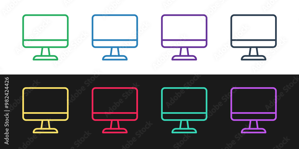 Set line Computer monitor screen icon isolated on black and white background. Electronic device. Front view. Vector Set line Computer monitor screen icon isolated on black and white background. Electronic device. Front view. Vector