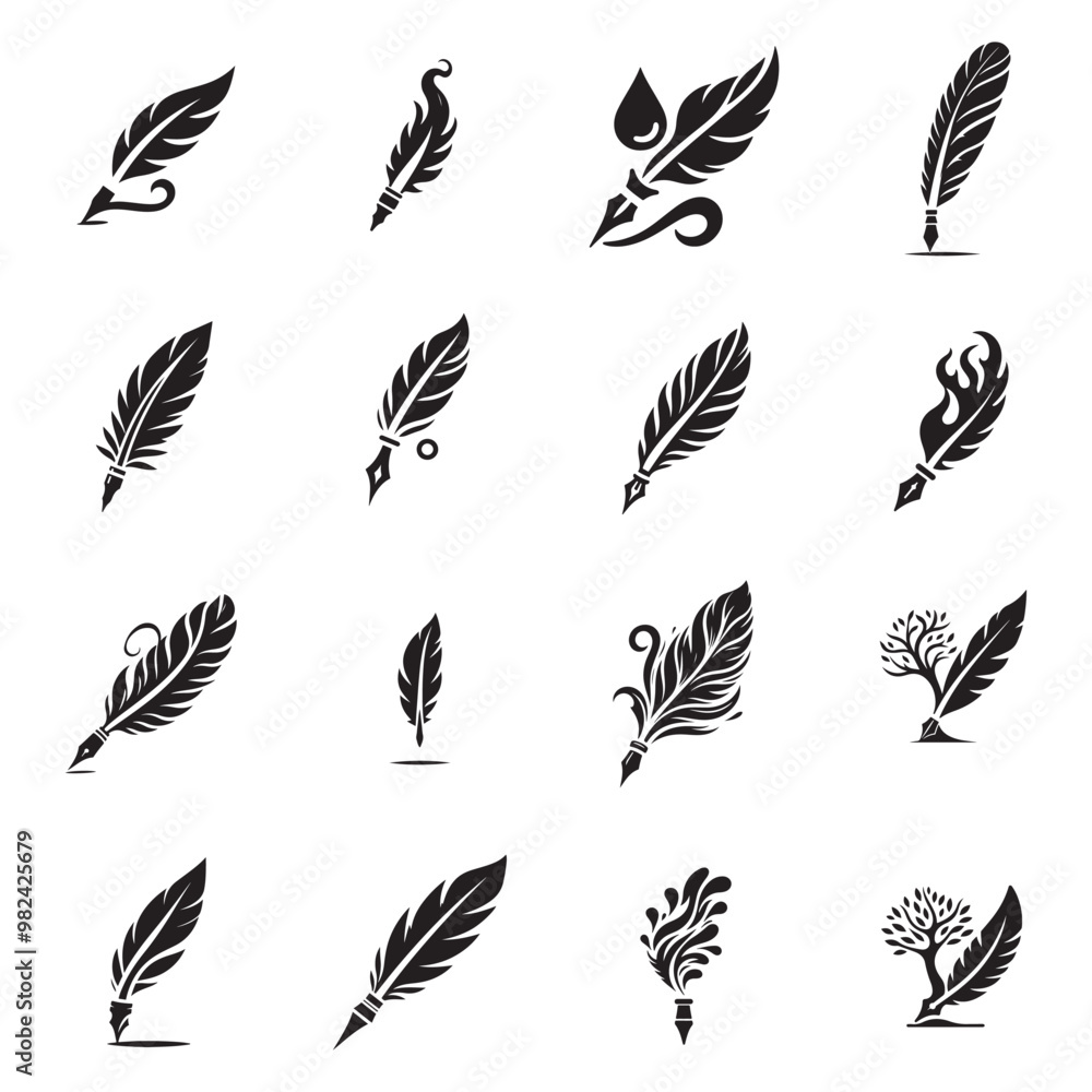 Feather Pen Icon Set – Professional Vector Logo Bundle for Creative Projects Feather Pen Icon Set – Professional Vector Logo Bundle for Creative Projects