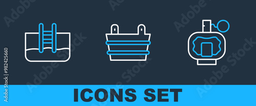 Set line Aftershave, Swimming pool with ladder and Sauna bucket icon. Vector