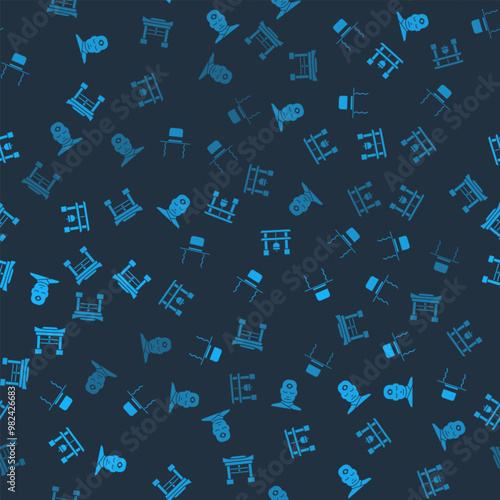 Set Man with third eye, Orthodox jewish hat sidelocks, Japan Gate and on seamless pattern. Vector