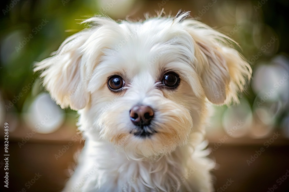 Adorable small white fluffy dog looking curiously at the camera with a playful expression Adorable small white fluffy dog looking curiously at the camera with a playful expression