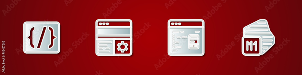 Set Programming language syntax, Debugging, Software and Processor icon. Vector Set Programming language syntax, Debugging, Software and Processor icon. Vector