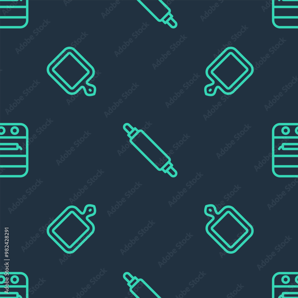 Set line Rolling pin, Cutting board and Oven on seamless pattern. Vector Set line Rolling pin, Cutting board and Oven on seamless pattern. Vector