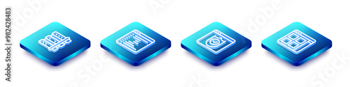 Set Isometric line Server, Browser window, with shield and files icon. Vector