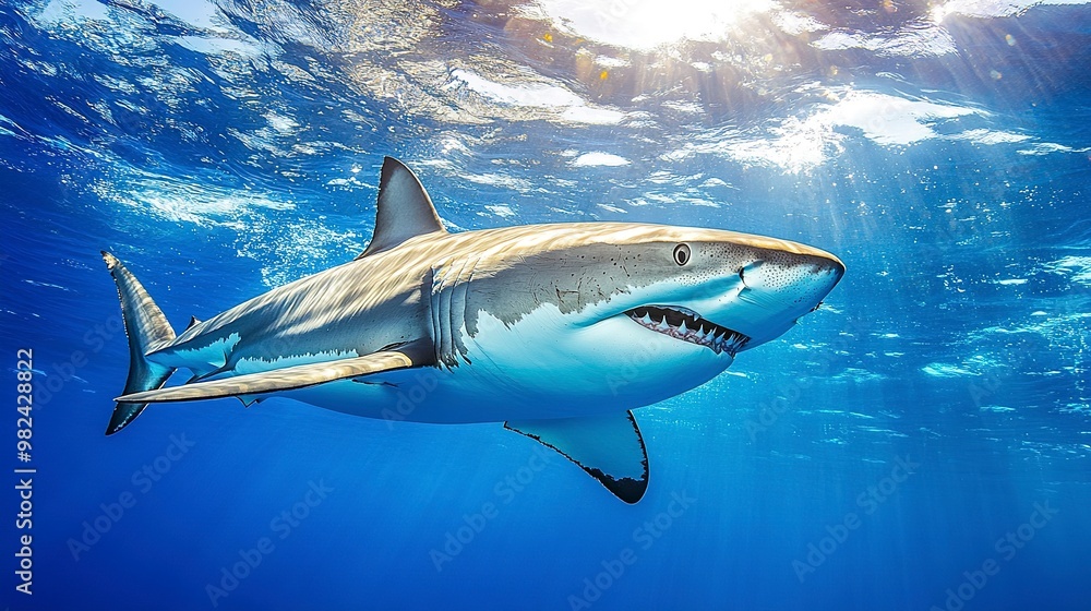 Fototapeta premium dangerous sharks , most dangerous sharks in the world , shark attacks in tropical waters , marine ecosystem