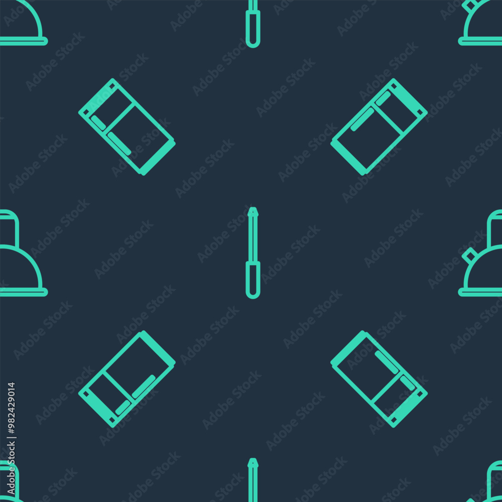 Set line Knife sharpener, Refrigerator and Kettle with handle on seamless pattern. Vector